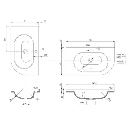 Sapho - Stūra iebūvējamā izlietne PULSE 75x43 cm marmora/balta