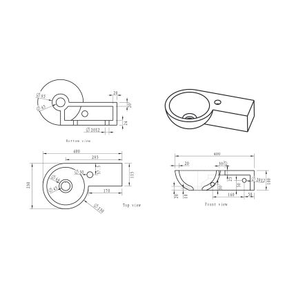 Sapho - Stūra piekaramā izlietne BLOK 40x23 cm labā/antracīts