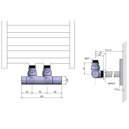 Sapho - TWIN centrālā pieslēguma vārstu komplekts, matētas melnas krāsas