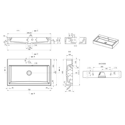 Sapho - uz virsmas novietojama izlietne ORINOKO 70x42 cm marmors/balta