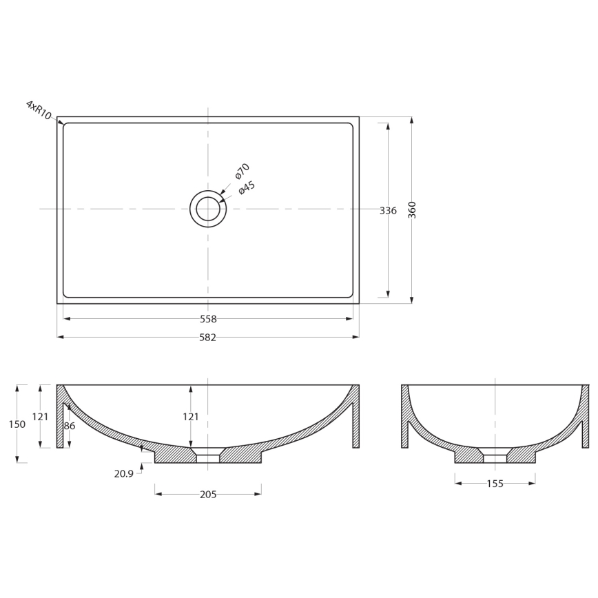 Sapho - Uz virsmas uzstādāma izlietne 58x36 cm betons/melna