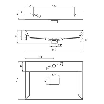 Sapho - Uz virsmas uzstādāma izlietne GODIVA 68x44 cm marmora/balta