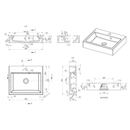 Sapho - uz virsmas uzstādāma izlietne ORINOKO 50x42 cm marmors/balta
