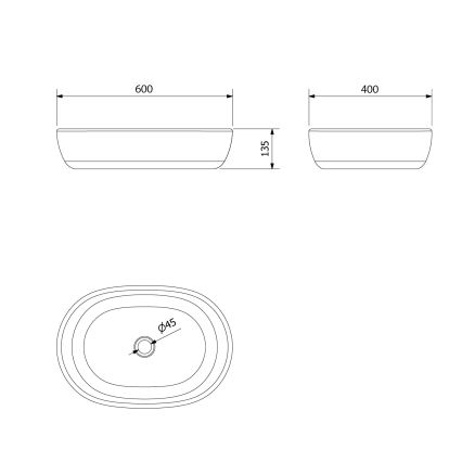 Sapho - Uz virsmas uzstādāma izlietne PRIORI 60x40 cm keramika/melna/zila
