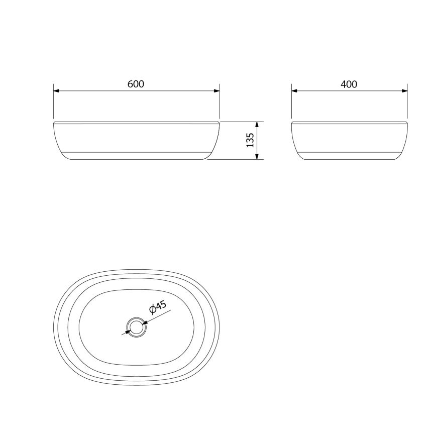 Sapho - Uz virsmas uzstādāma izlietne PRIORI 60x40 cm keramika/melna/zila