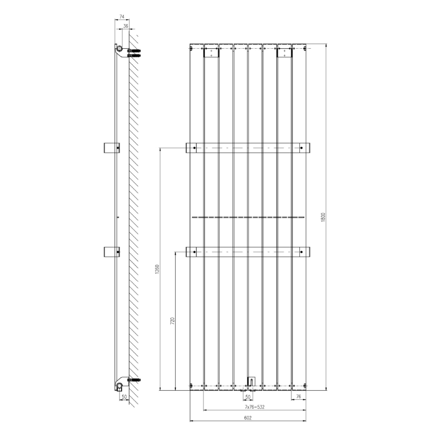 Sapho - Vannas istabas radiators COLONNA 180x60 cm sudraba krāsā