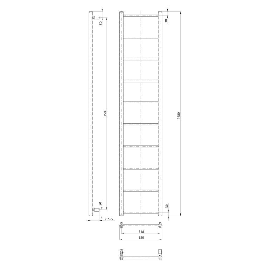 Sapho - Vannas istabas radiators DINA 168x35 cm, matēts melns