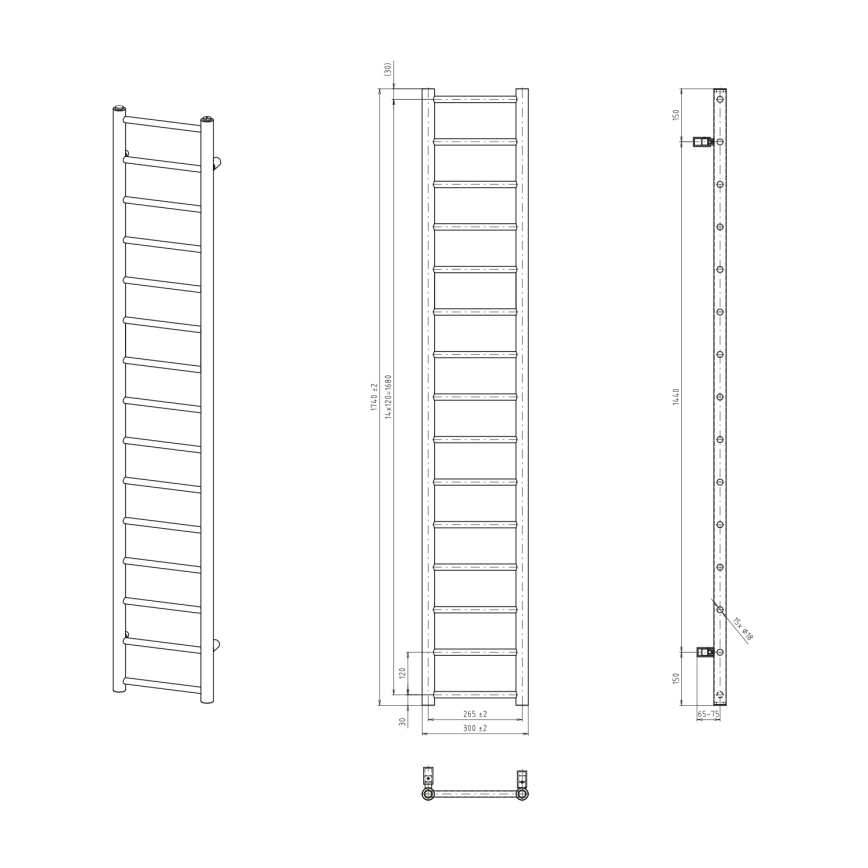 Sapho - vannas istabas radiators DINA 174x30 cm matēts melns