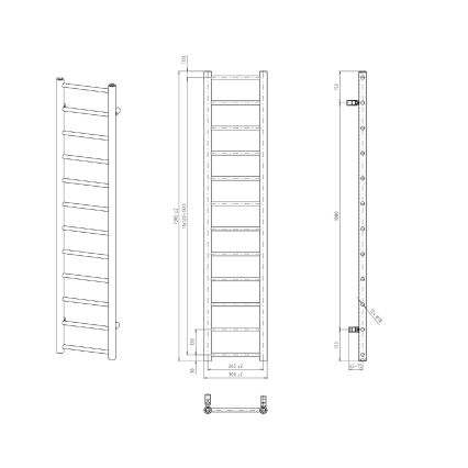 Sapho - vannas istabas radiators DINA, 278 W, 30 x 138 cm, matētā melnā krāsā