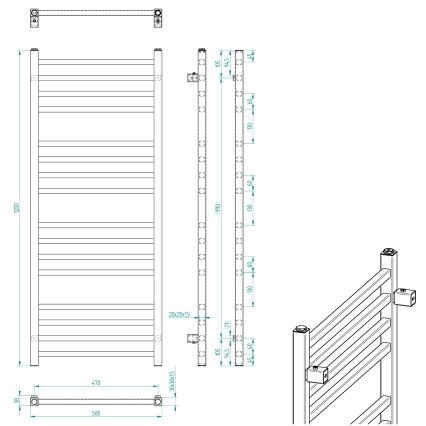 Sapho - Vannas istabas radiators METRO 120x50 cm matētā melnā krāsā