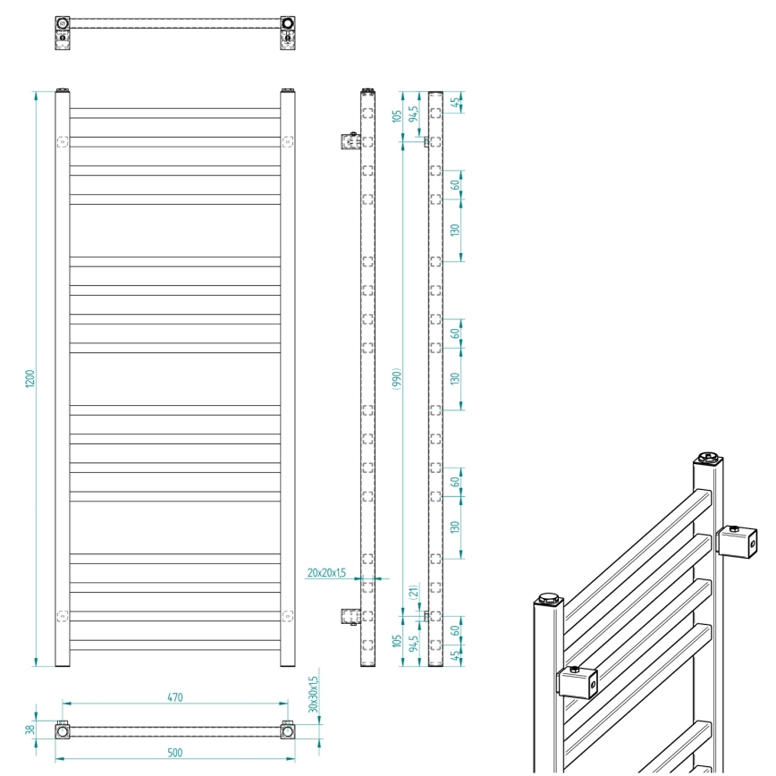 Sapho - Vannas istabas radiators METRO 120x50 cm matētā melnā krāsā