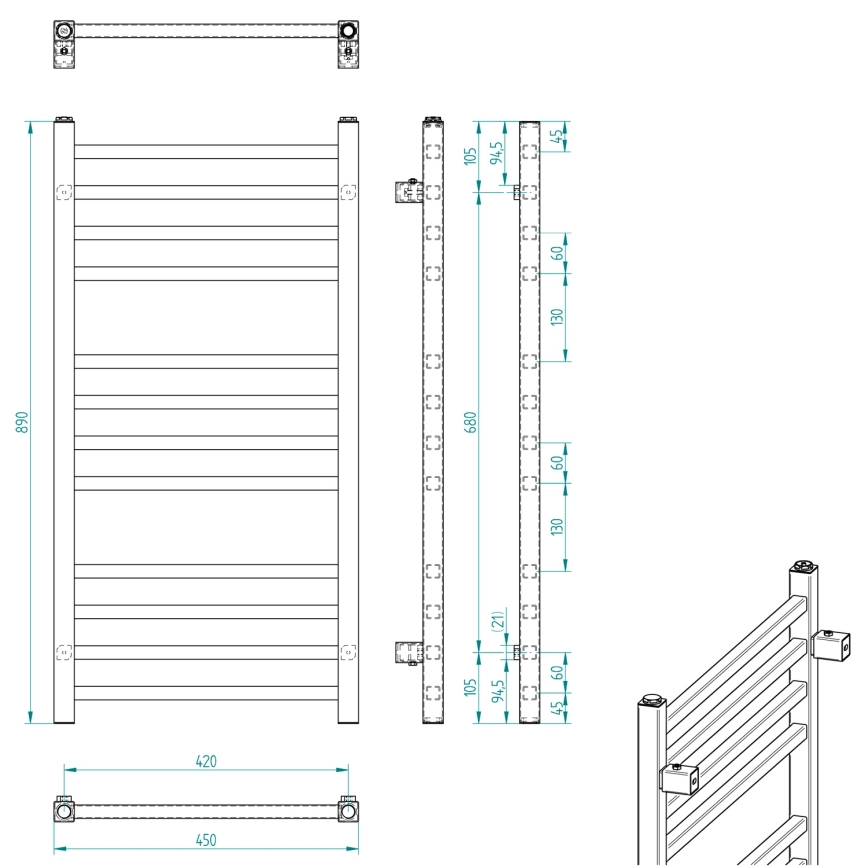 Sapho - Vannas istabas radiators METRO 89x45 cm spīdīgs hroms