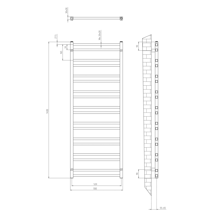 Sapho - Vannas istabas radiators METRO DOS 476W/230V 55x143 cm, matēta melna krāsa