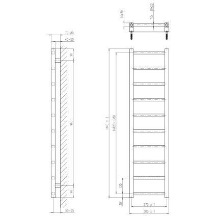 Sapho - Vannas istabas radiators METRO LIGHT 114x30cm matētā melnā krāsā