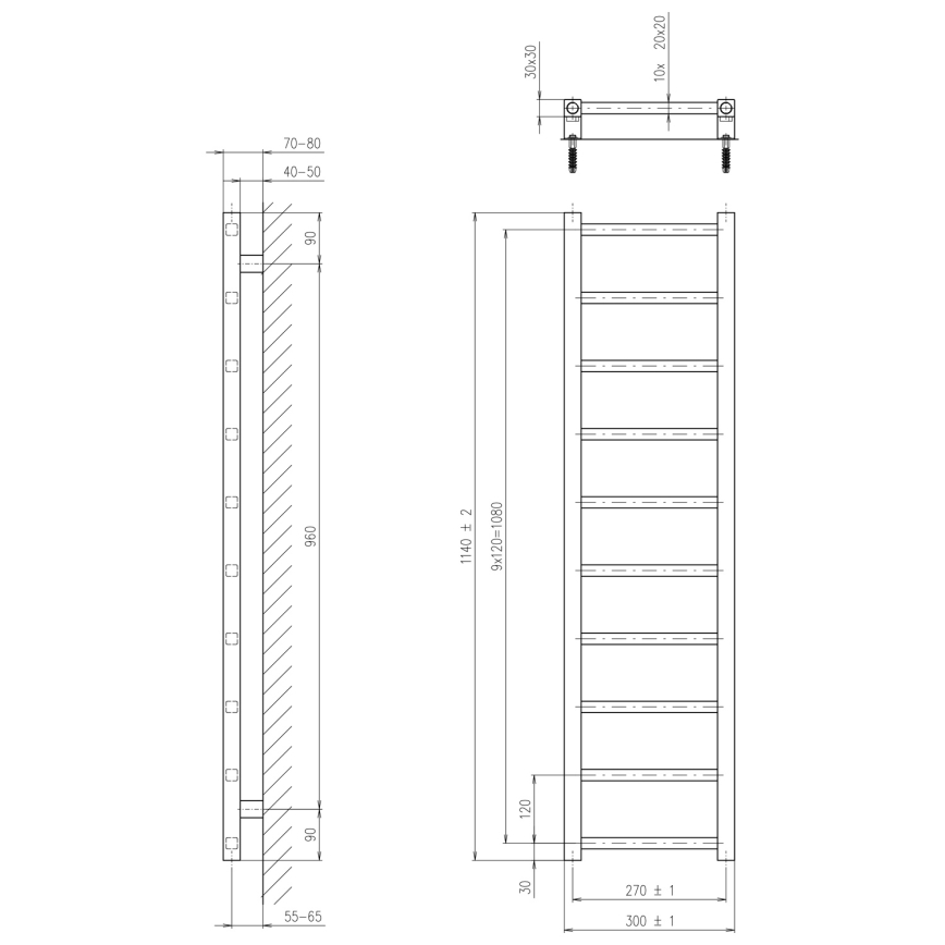 Sapho - Vannas istabas radiators METRO LIGHT 114x30cm matētā melnā krāsā