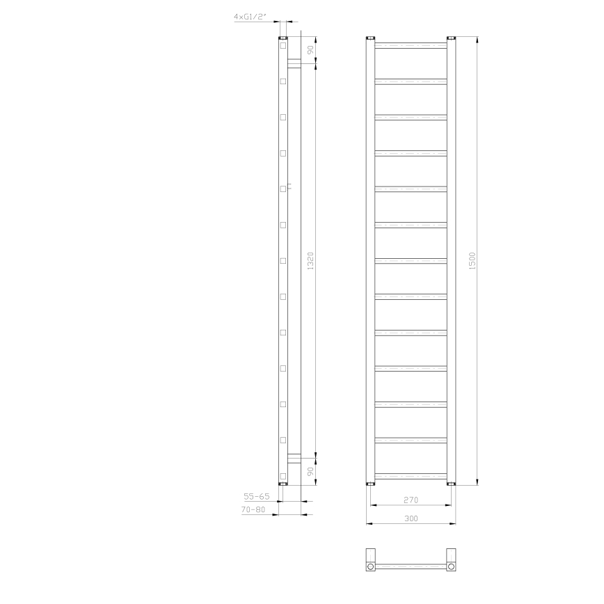 Sapho - Vannas istabas radiators METRO LIGHT 150x30 cm balts