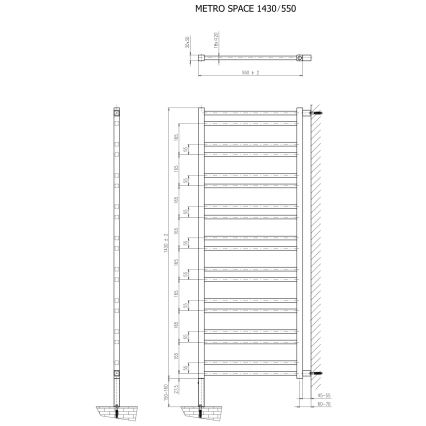 Sapho - Vannas istabas radiators METRO SPACE 525 W 55 x 143 cm, matēta melna apdare