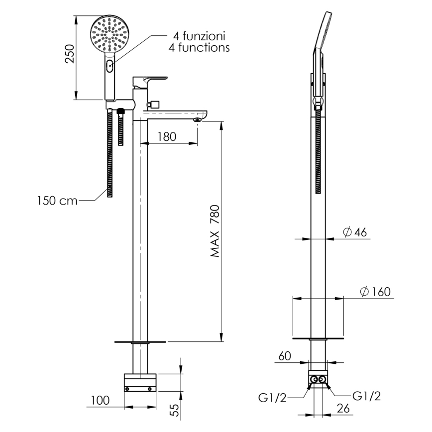 Sapho - vannas komplekts ar PAX jaucējkrānu, spīdīgs hroms