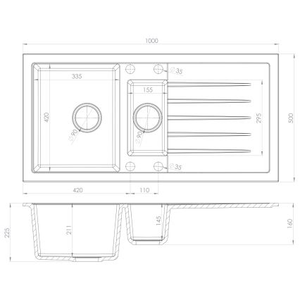 Sapho - Virtuves izlietne 100 x 50 cm, granīts/balts