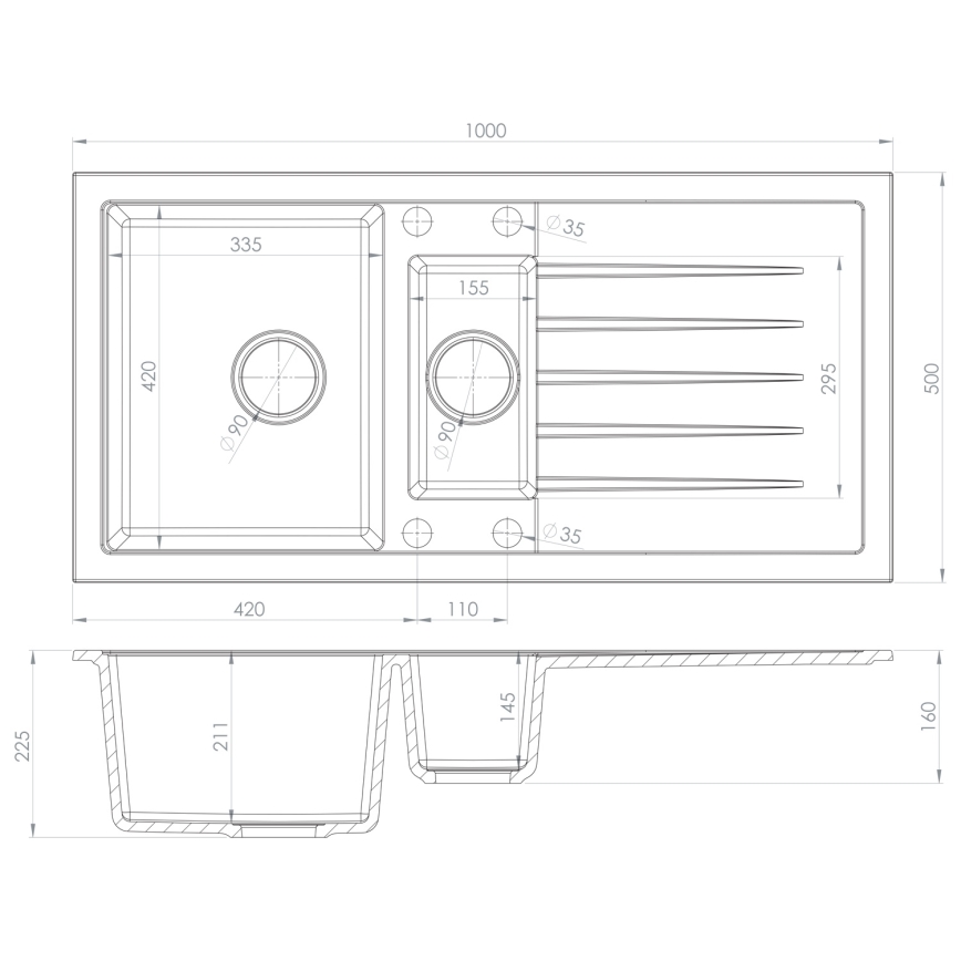 Sapho - Virtuves izlietne 100x50 cm granīts/melna