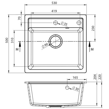 Sapho - Virtuves izlietne 53x50 cm granīts/bēšs