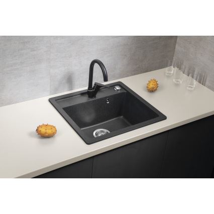 Sapho - Virtuves izlietne 53x50 cm, granīts/melna