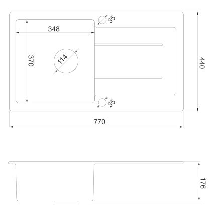 Sapho - Virtuves izlietne 77x44 cm granīts/melna