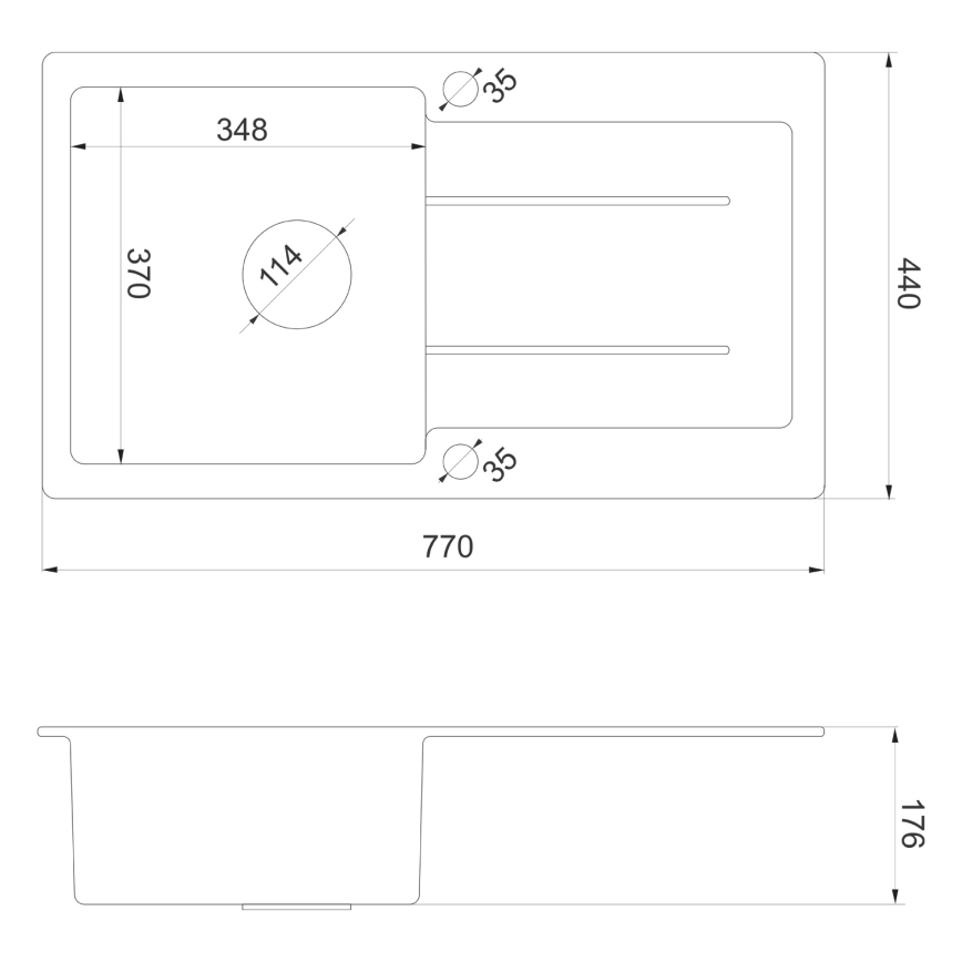Sapho - Virtuves izlietne 77x44 cm granīts/melna