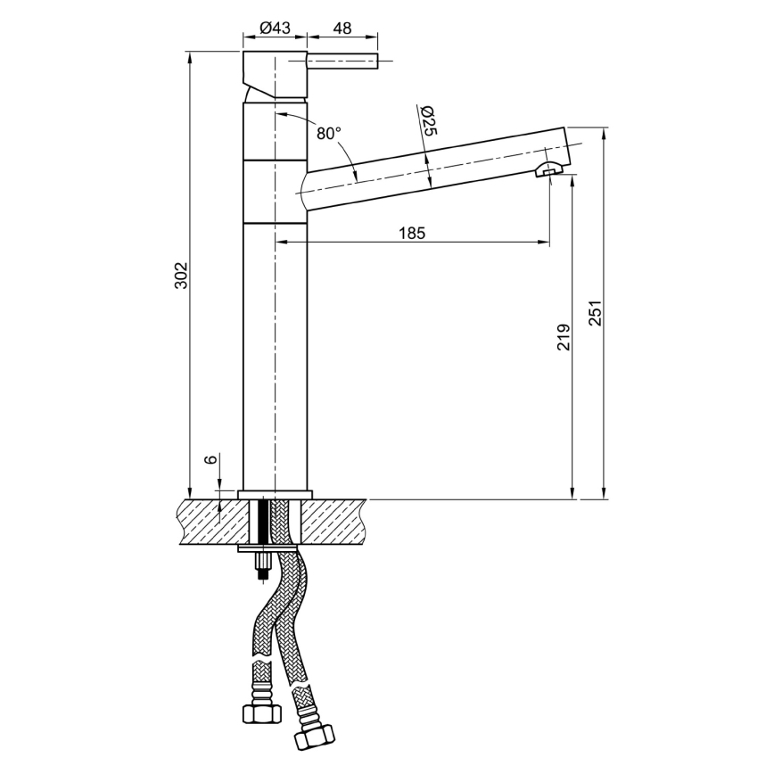 Sapho - Virtuves izlietnes jaucējkrāns MINIMAL 30 cm nerūsējošā tērauda