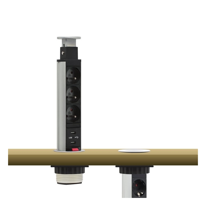 Savienojams kontaktligzdas statnis galda virsmai 2x230V + 2xUSB