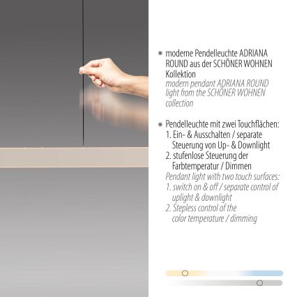 Schöner Wohnen 12577-39 - Regulējama LED pakaramā lampa uz troses ADRIANA ROUND 2xLED/24W/230V 2700/3000/3500/4000/5000K 160 cm pelēka