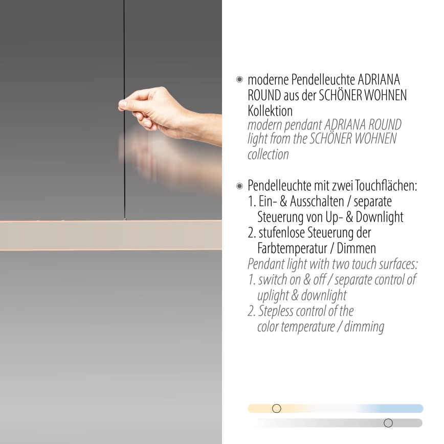 Schöner Wohnen 12577-39 - LED regulējamā pakarināmā lampa ar kabeli ADRIANA ROUND 2xLED/24W/230V 2700/3000/3500/4000/5000K pelēka