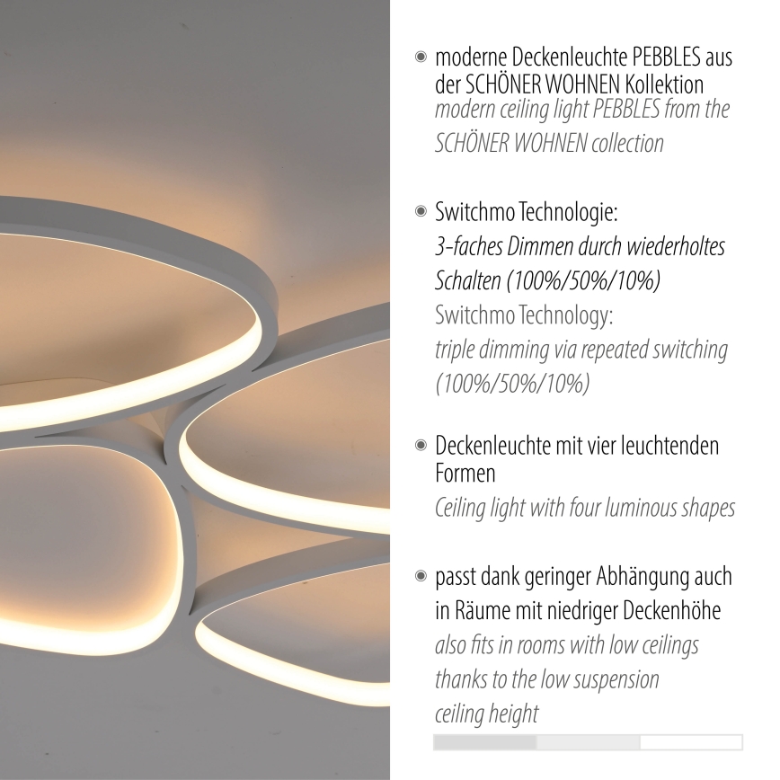 Schöner Wohnen 14038-16 - LED dimmējams griestu gaismeklis PEBBLES LED/35,5W/230V balts