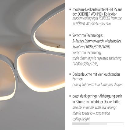 Schöner Wohnen 14039-16 - LED dimējama griestu lampa PEBBLES LED/35,5W/230V balta