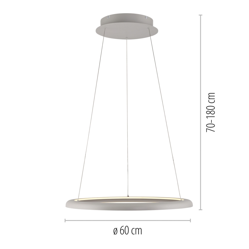 Schöner Wohnen 15570-39 - QUILLO regulējams LED pakaramais gaismeklis ar regulējamu spilgtumu, LED/36W/230V, Ø 60 cm, pelēks