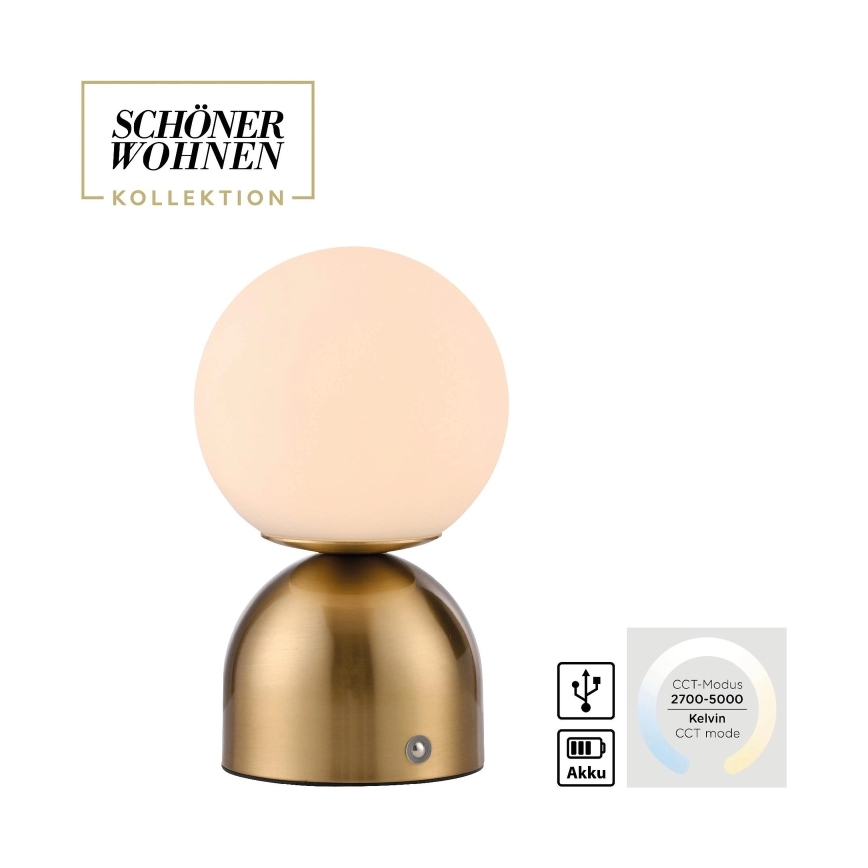 Schöner Wohnen 19218-12 - LED ar regulējamu spilgtumu skārienjūtīga uzlādējama galda lampa RUDI LED/1,2W/5V 3000-6000K 1200 mAh zelta