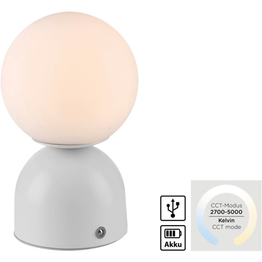 Schöner Wohnen 19218-16 - LED regulējama skārienvadāma uzlādējamā galda lampa RUDI LED/1,2W/5V 3000-6000K 1200 mAh balta