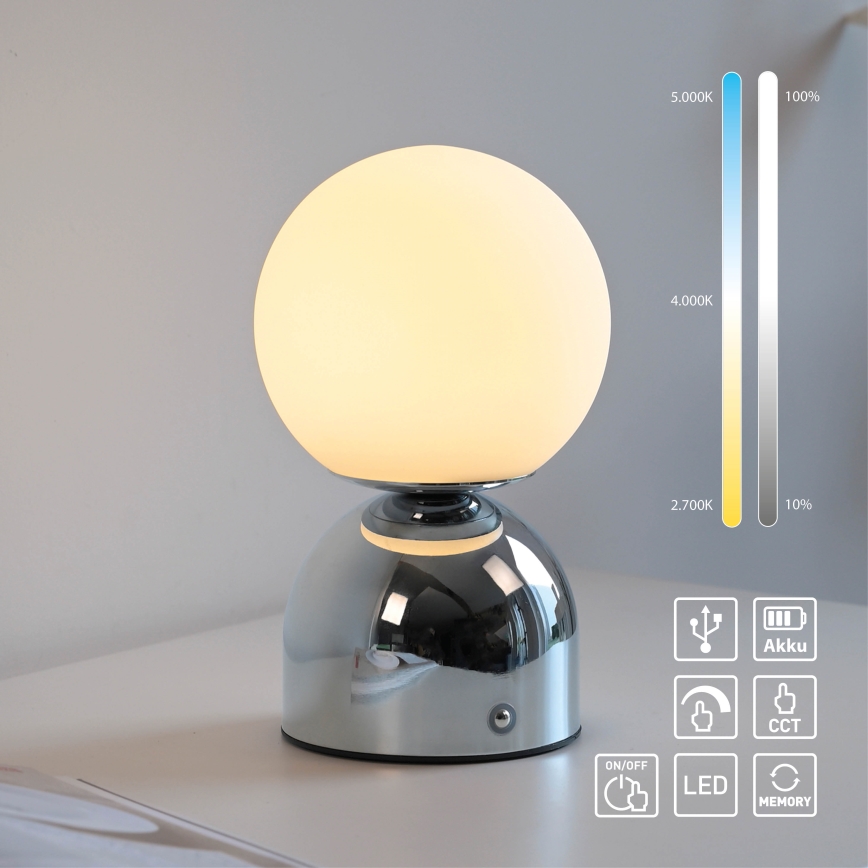 Schöner Wohnen 19218-17 - LED regulējama skārienjūtīga uzlādējamā galda lampa RUDI LED/1,2W/5V 3000-6000K 1200 mAh spīdīgs hroms