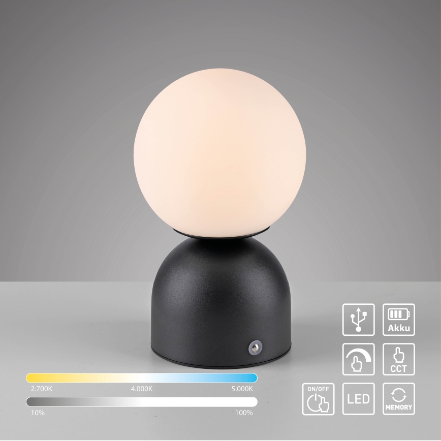 Schöner Wohnen 19218-18 - LED dimējama skārienjūtīga uzlādējama galda lampa RUDI LED/1,2W/5V 3000-6000K 1200 mAh melna