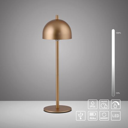 Schöner Wohnen 19244-12 - LED ar iespēju regulēt spilgtumu, skārienvadāma, uzlādējama galda lampa ārā lietošanai BELLIS LED/2,5W/5V 2600 mAh IP54 zelta