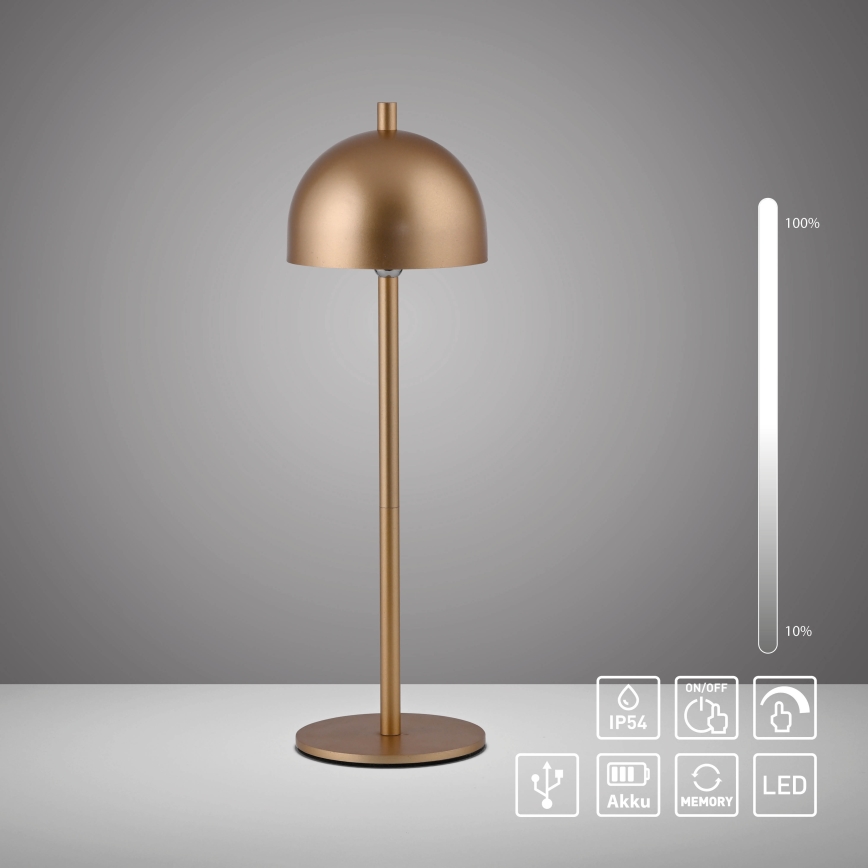 Schöner Wohnen 19244-12 - LED ar iespēju regulēt spilgtumu, skārienvadāma, uzlādējama galda lampa ārā lietošanai BELLIS LED/2,5W/5V 2600 mAh IP54 zelta