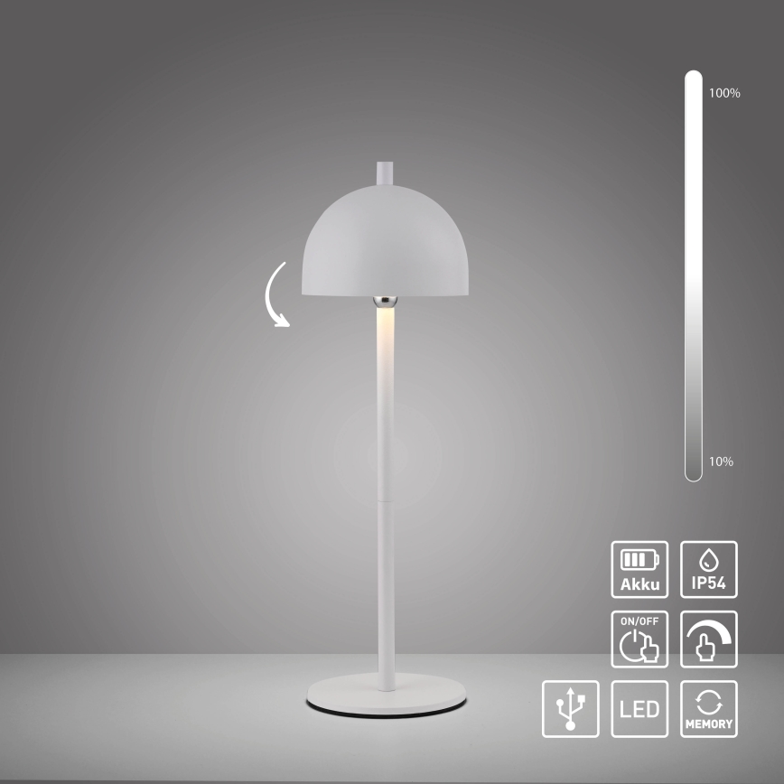 Schöner Wohnen 19244-16 - LED dimējama ar skārienvadību un uzlādējama āra galda lampa BELLIS LED/2,5W/5V 2600 mAh IP54 balta