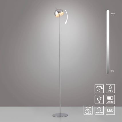 Schöner Wohnen 19245-17 - BELLIS āra LED stāvlampa, skārienjūtīga un regulējama, uzlādējama, LED/2,5W/5V 2600 mAh IP54, spīdīgs hroms
