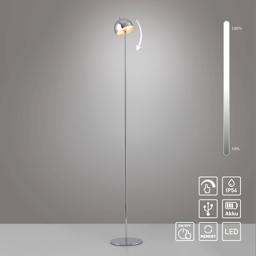 Schöner Wohnen 19245-17 - BELLIS āra LED stāvlampa, skārienjūtīga un regulējama, uzlādējama, LED/2,5W/5V 2600 mAh IP54, spīdīgs hroms