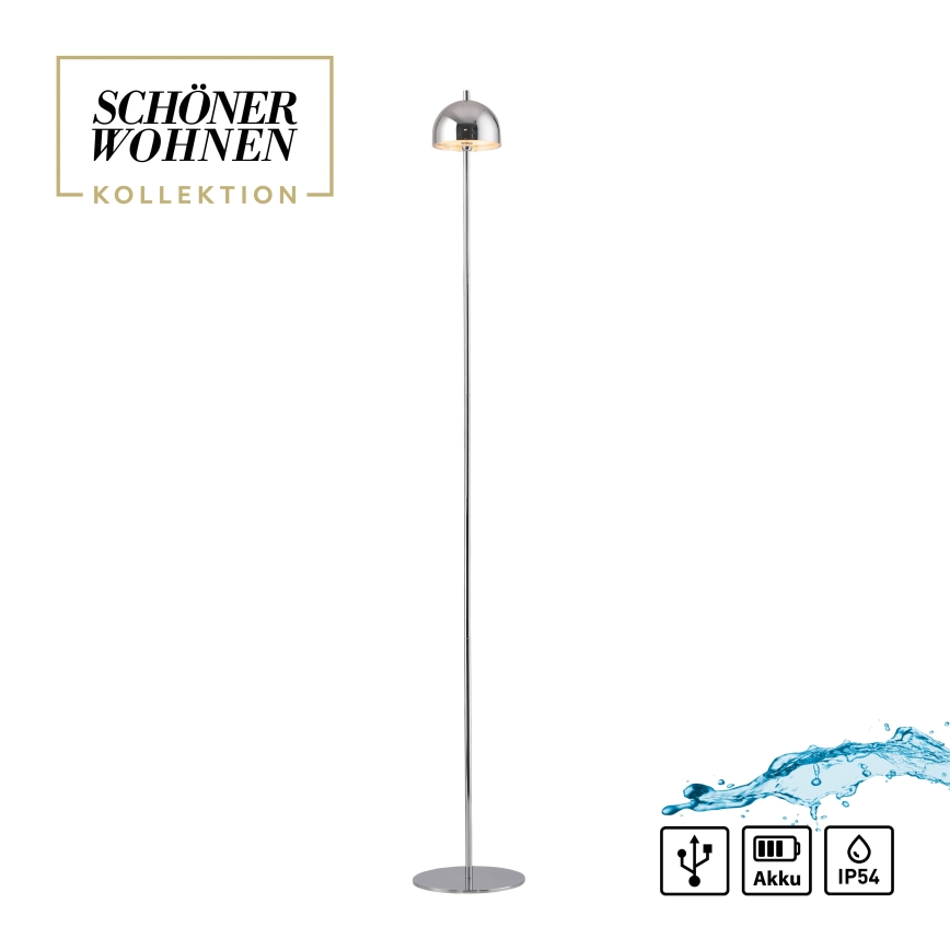 Schöner Wohnen 19245-17 - BELLIS āra LED stāvlampa, skārienjūtīga un regulējama, uzlādējama, LED/2,5W/5V 2600 mAh IP54, spīdīgs hroms
