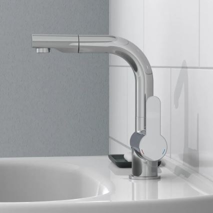 Schütte 79710 - Izlietnes jaucējkrāns ar izvelkamu izsmidzinātāju LONDON, spīdīgs hroms