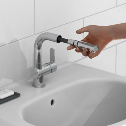 Schütte 79710 - Izlietnes jaucējkrāns ar izvelkamu izsmidzinātāju LONDON, spīdīgs hroms
