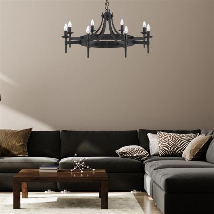 Searchlight - lustra ar ķēdi CARTWHEEL, 8xE14/60W/230V, melna