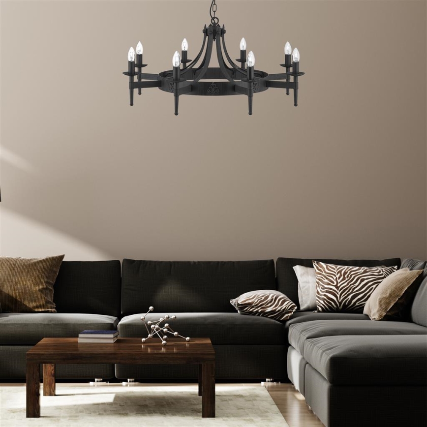 Searchlight - lustra ar ķēdi CARTWHEEL, 8xE14/60W/230V, melna