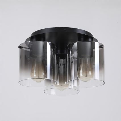 Searchlight - Griestu gaismeklis SWEDEN 3xE27/60W/230V Ø 39 cm melns/dūmots